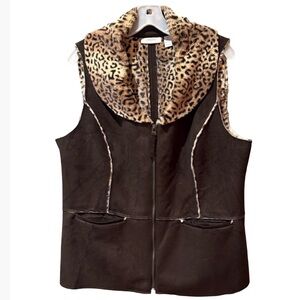 Chico’s Faux Suede & Leopard Fur Gilet Vest Ladies 2